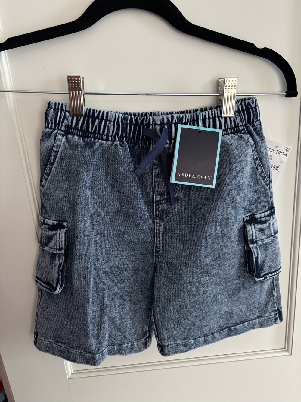 Andy & Evan Boys' Washed Blue Cargo Shorts drawstring denim